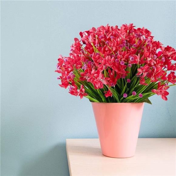 8Bundles Artificial Daffodils Flowers Fake Artificial Greenery UV Resistant(Red) - Picture 6 of 7